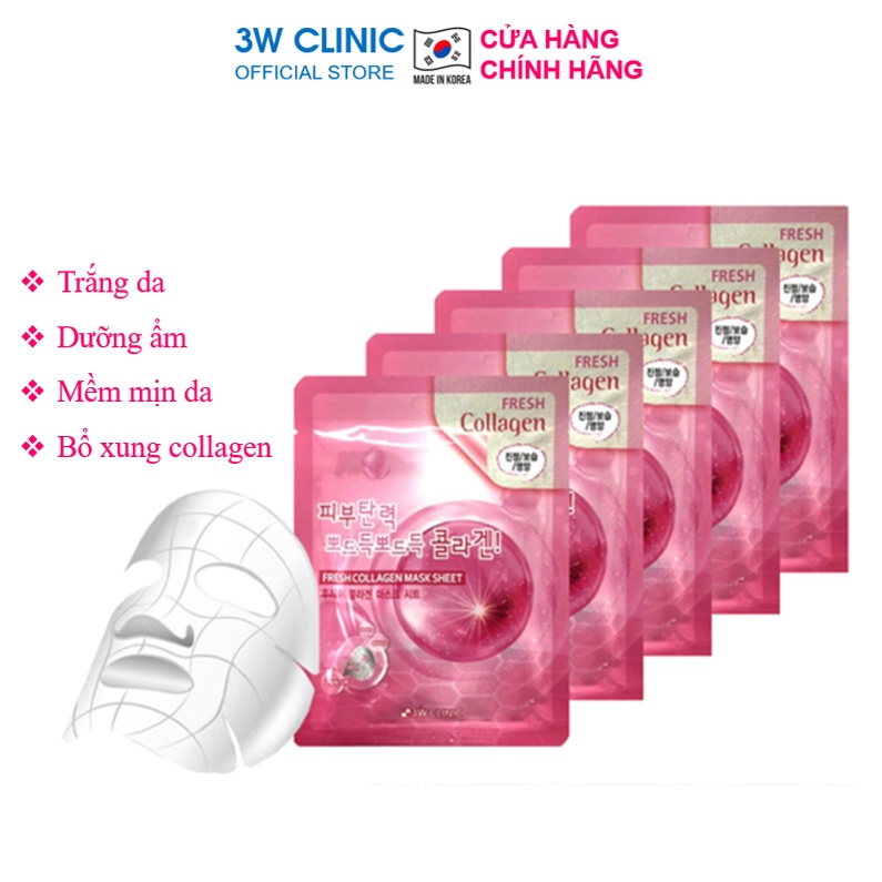 Combo 10 Túi Mặt nạ giấy - Mặt nạ dưỡng da chiết xuất từ Collagen 3W Clinic Hàn Quốc 23mlx10