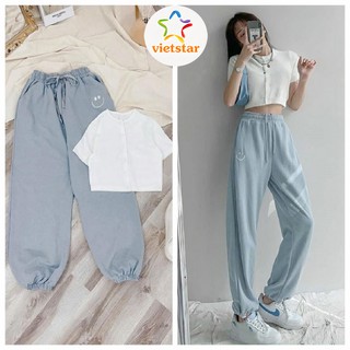 Set áo croptop cài cúc quần jogger buộc dây mặt cười - VIETSTAR