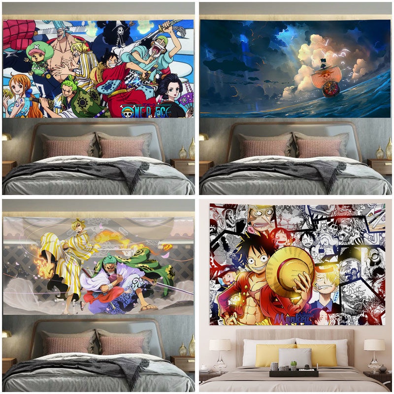 Ins Anime One Piece Treo Vải Nền Vải Sinh viên Ký túc xá Trang trí Phòng Trang trí Thảm Cho thuê Nhà ở Không đục lỗ Vải dán tường Những gì bạn thấy là những gì bạn nhận được