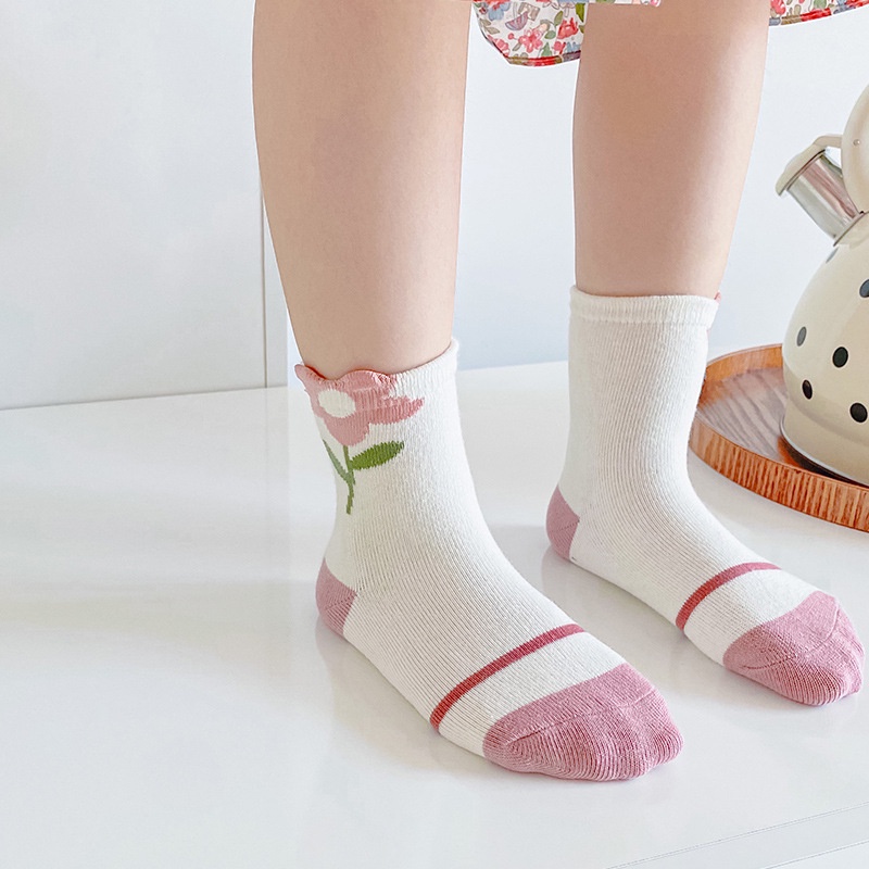 Set 5 tất KokoroCare MS-06 cotton hỗn hợp họa tiết hoa/ kẻ sọc/ màu tím/ thỏ dễ thương cho bé gái 1-8 tuổi size S/M/L