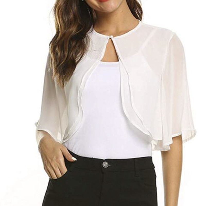 Áo choàng tay ngắn chất liệu vải voan thiết kế nút mở phía trước thời trang cho nữ | BigBuy360 - bigbuy360.vn