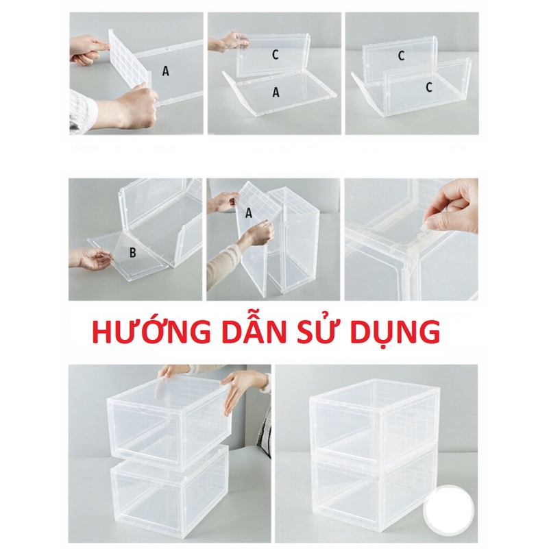 Hộp Đựng Giày Nhựa Cứng Cao Cấp Size Lớn, Cửa Nam Châm Lắp Ráp Tiện Lợi ( Loại Xịn )