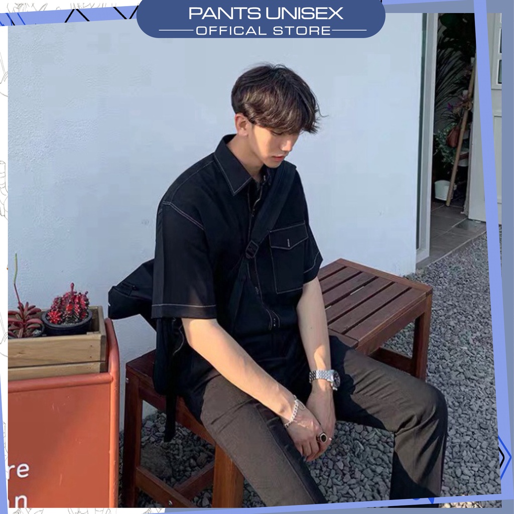 ⚡ Áo Sơ Mi Nam Tay Lỡ Viền Chỉ Nổi Phong Cách Unisex