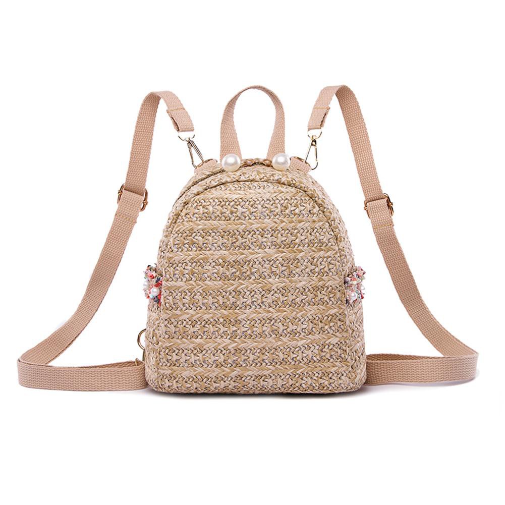 Ba lô cói đan đính ngọc trai nhân tạo thời trang dành cho nữ