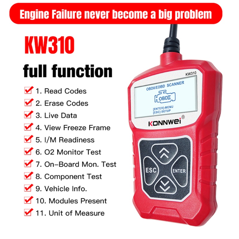 Thiết Bị Quét Chẩn Đoán Lỗi Động Cơ Xe Hơi KW310 OBD2