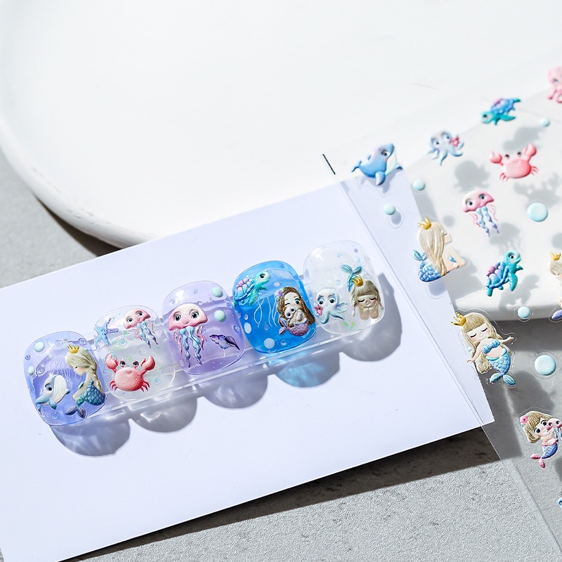 Miếng Dán Dập Nổi Họa Tiết Nàng Tiên Cá 5D Trang Trí Móng Tay TS1270