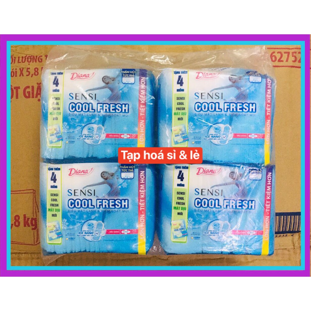 4 gói băng vệ sinh Diana Sensi Cool Fresh 20 miếng siêu mỏng cánh