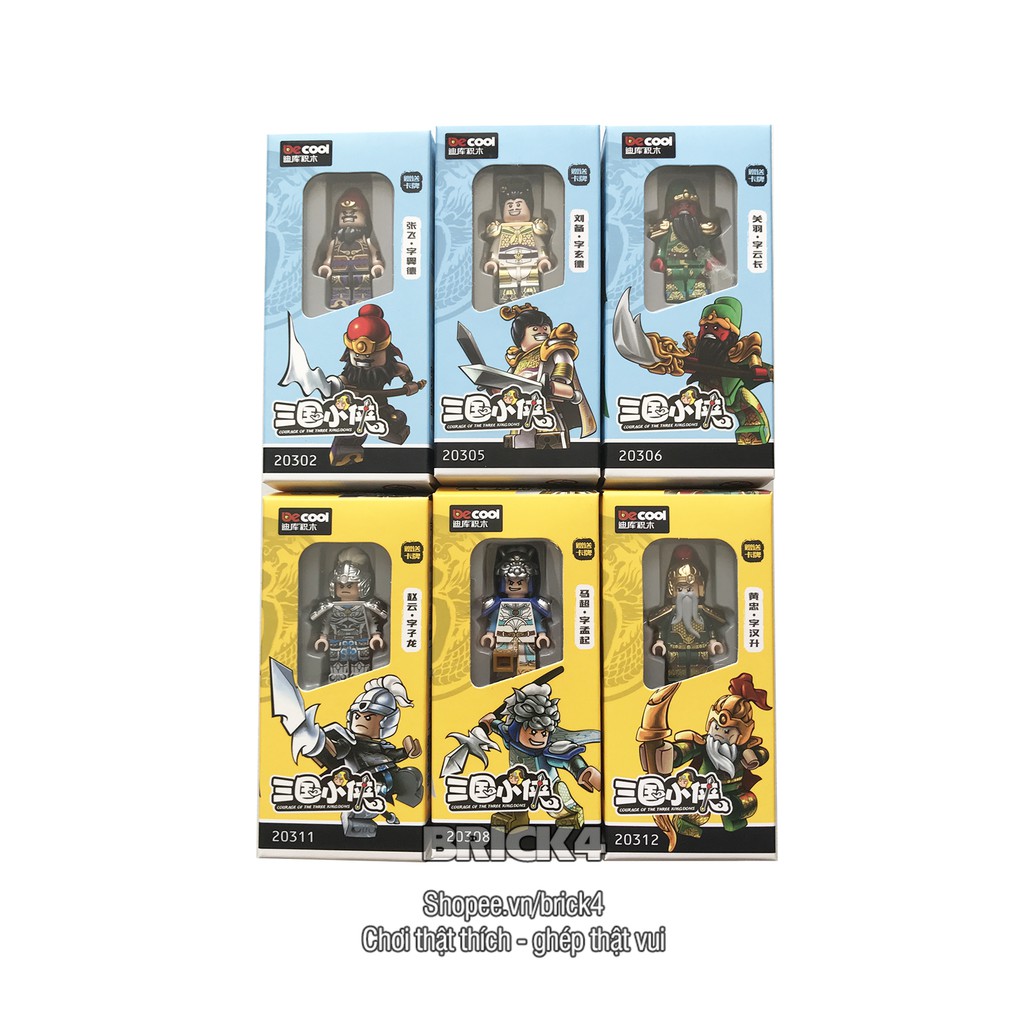 Combo 6 minifigures Quan Vũ, Lưu Bị, Trương Phi, Triệu Vân, Mã Siêu - Đồ chơi mô hình lắp ghép Tam Quốc tương thích lego