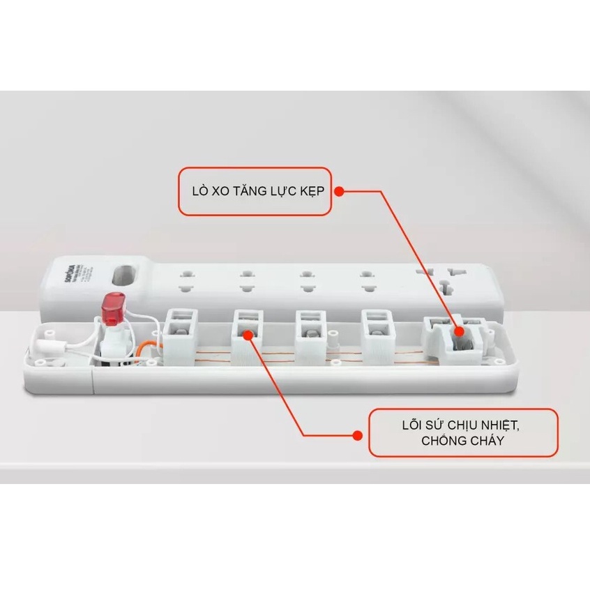 Ổ cắm điện liền dây chịu tải 2200W SOPOKA 4D2 dây 2,5M-4,5M