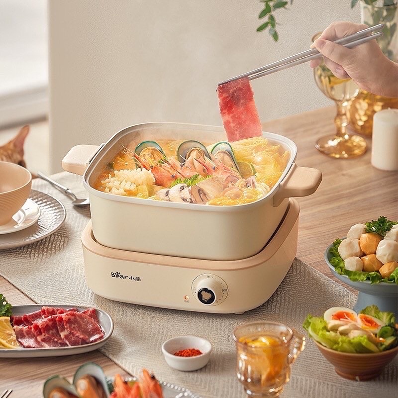 Nồi Lẩu Điện Đa Năng Tráng Men Chống Dính Công Suất 1500W BEAR DHG-C40M1-Hàng Chính Hãng