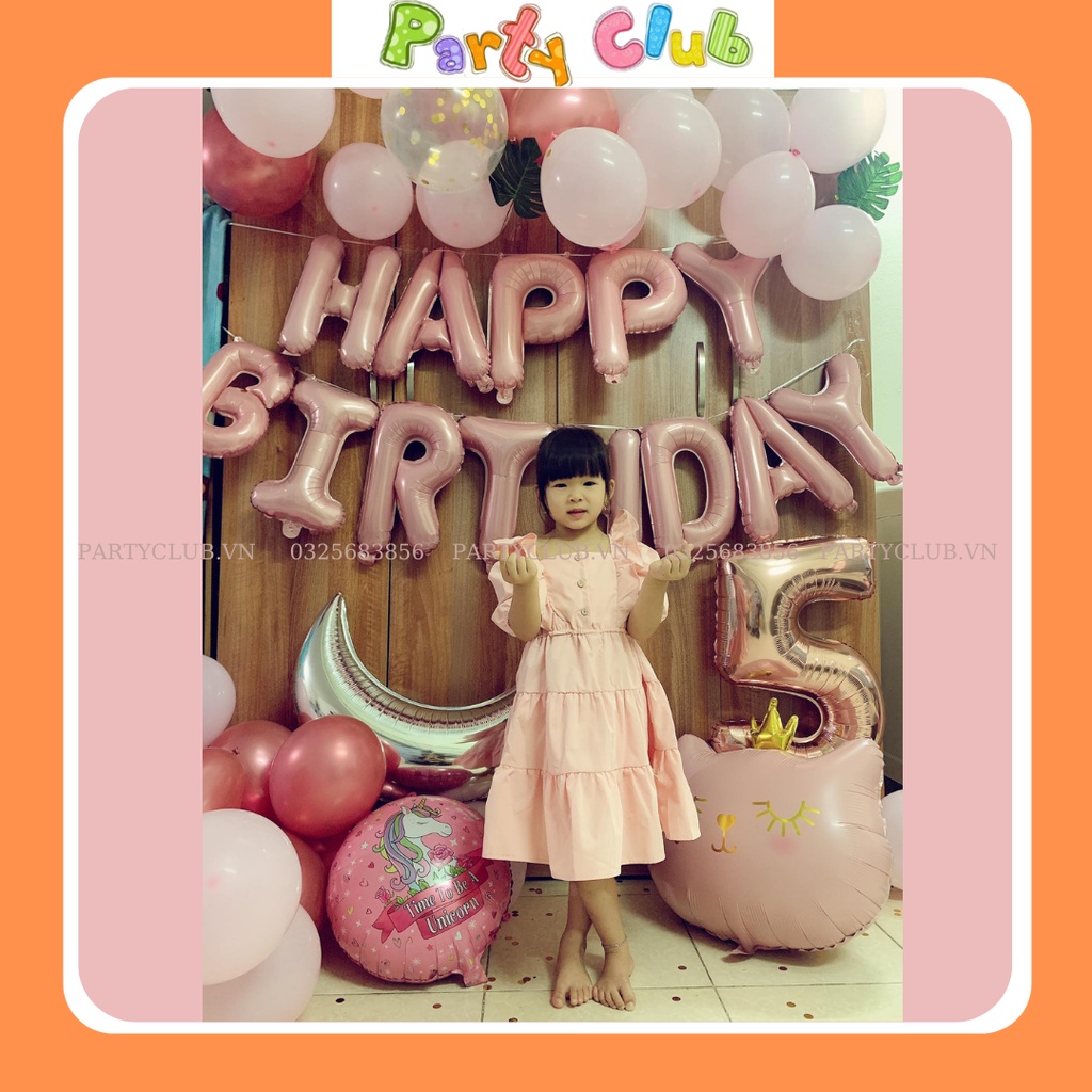 set bóng trang trí sinh nhật màu hồng cho bé