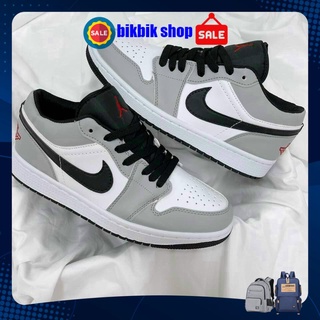 Giày thể thao Jordan cổ thấp xám tro vạch đen nam nữ, Giày Jordan cổ thấp grey chỉ đỏ, Giày JD 1 Low [ full bill box ]