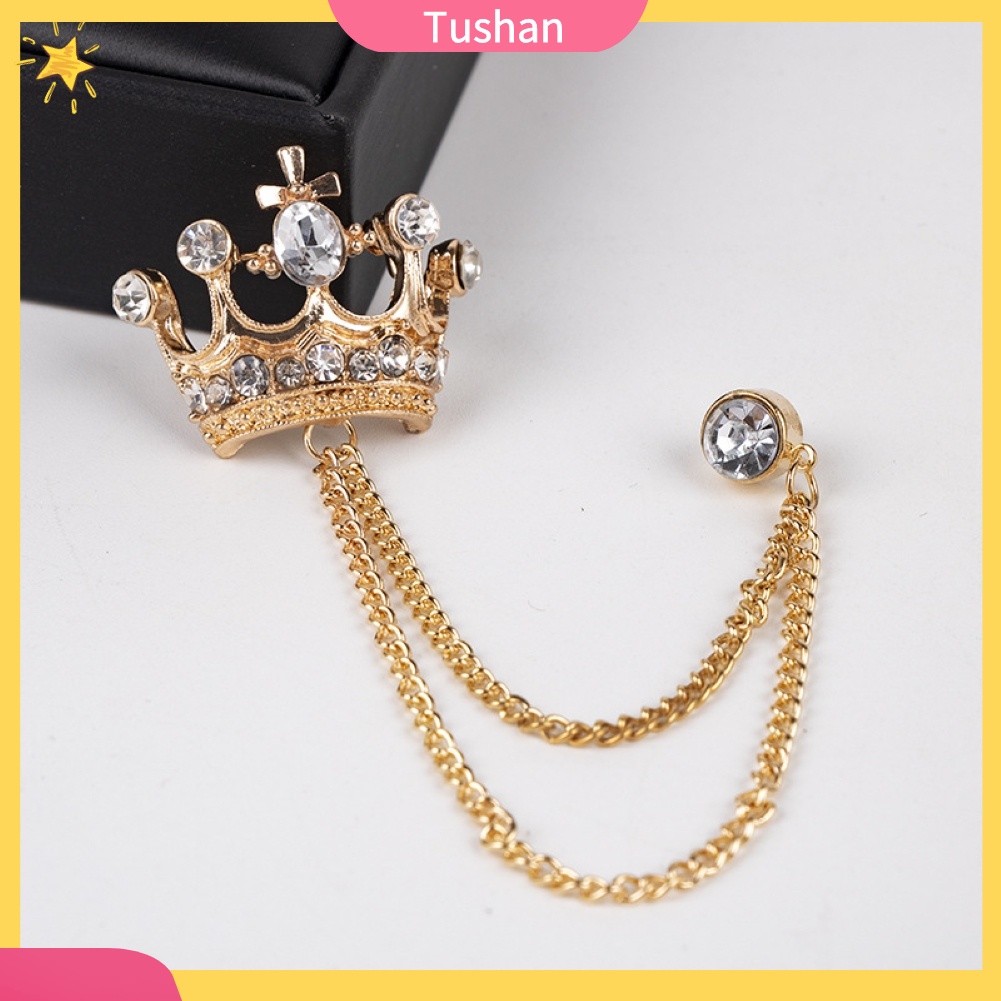 Ghim Cài Áo Hình Vương Miện Phối Dây Xích Thời Trang Cho Nam Nữ