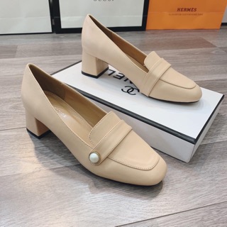 Giày Moka gót 4-5cm đính ngọc lệch