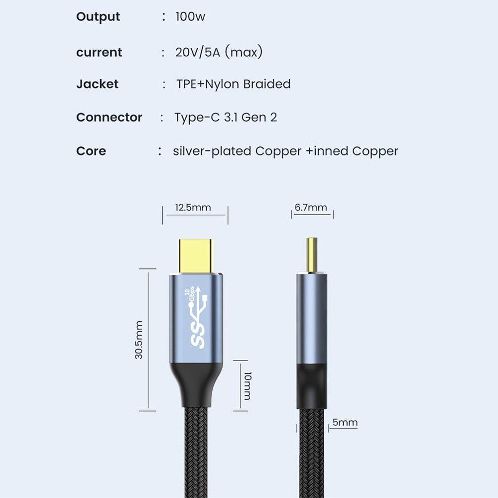 BTLIMER Cáp SạC Nhanh LoạI C ĐầU CắM Sang ĐầU CắM 100W 10Gbps 4K 60HZ