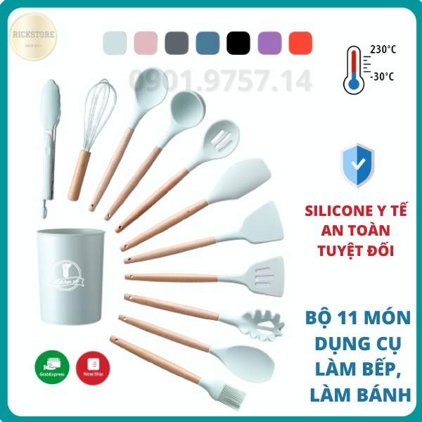 Bộ dụng cụ nhà bếp, nấu ăn làm bánh 11 món bằng silicone chịu nhiệt cao RICKSTORE