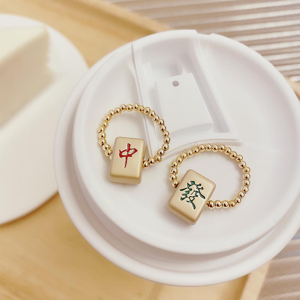 EXPEN Nhẫn Mạt Chược May Mắn Thiết Kế Sáng Tạo Thời Trang Theo Phong Cách Hip Hop