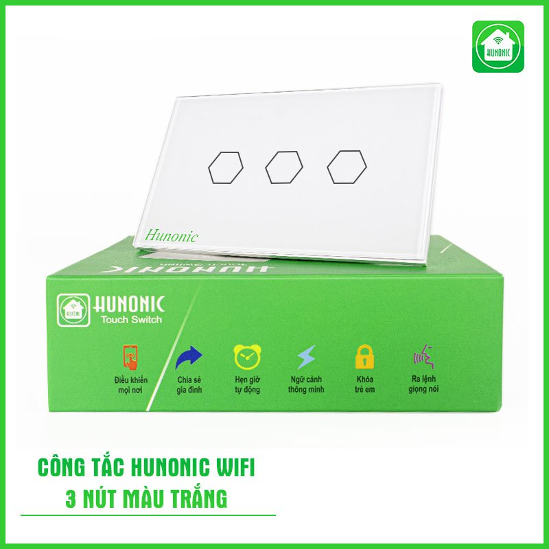 CÔNG TẮC CẢM ỨNG THÔNG MINH HUNONIC WIFI 3 NÚT