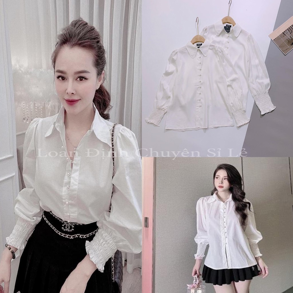 [Mã FAMAYWA giảm 10K đơn 50K] Áo Sơ Mi Nữ Cúc Ngọc Tay Bèo Cực Hót | BigBuy360 - bigbuy360.vn