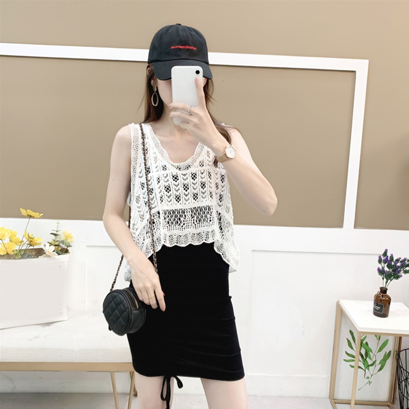 Áo Lửng Không Tay Phối Ren Phong Cách Quyến Rũ Thanh Lịch Dành Cho Nữ