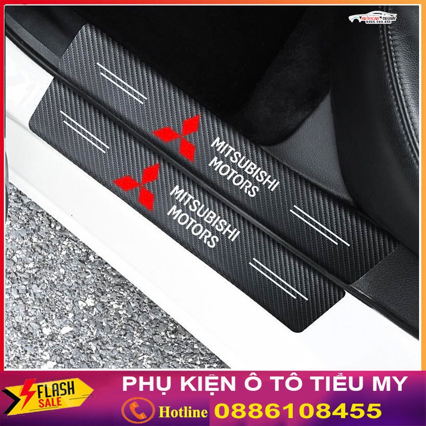 MITSUBISHI - Bộ 9 Miếng Dán Chống Trầy Xước Có Logo Hãng MITSUBISHI Bảo Vệ Cửa Và Cốp Xe Hơi,Ô Tô Chất Liệu Sợi Cacbon