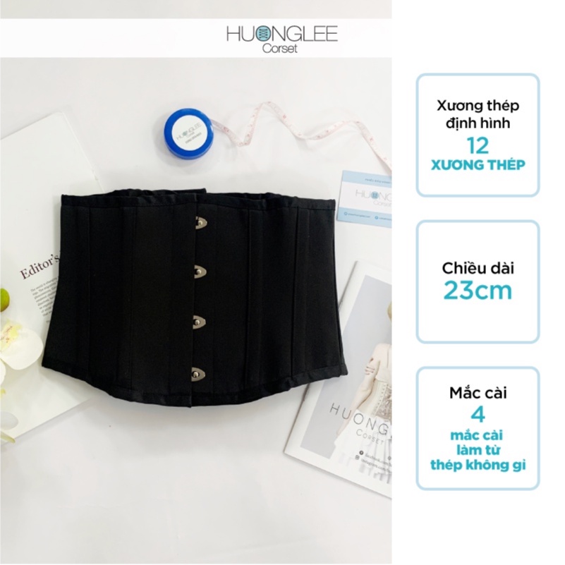 Đai Gen Nịt Bụng Corset 12 Xương Ngắn Chất Liệu Satin Bóng Hỗ Trợ Giảm Eo Giảm Mỡ Bụng Hiệu Quả