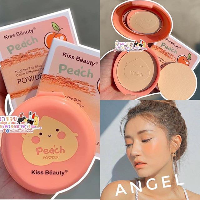 Phấn Phủ Nén Kiềm Dầu Che Khuyết Điểm Peach Poweder Kiss Bèauty Kèm Bông Phấn Xinh Lắm Nha-Z9-B1T2