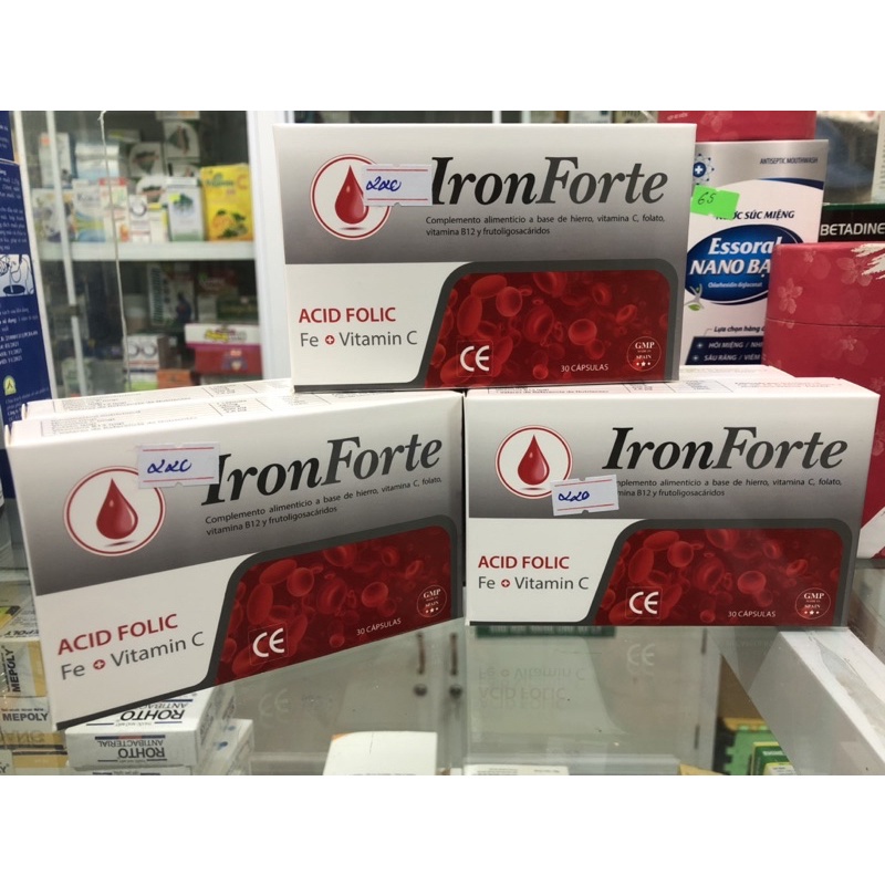 Sắt Hữu Cơ Iron Forte - Hộp 30v viên Tây Ban Nha cho bà bầu người thiếu máu mẹ sau sinh