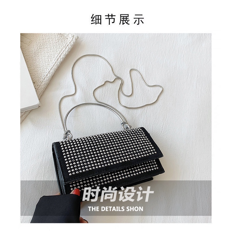 Túi đeo vai JASMIN NOIR nắp gập đính kim cương giả thời trang dành cho nữ