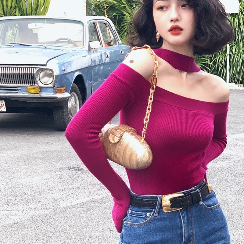 Áo sweater dệt kim ôm dáng thời trang trẻ trung cho nữ