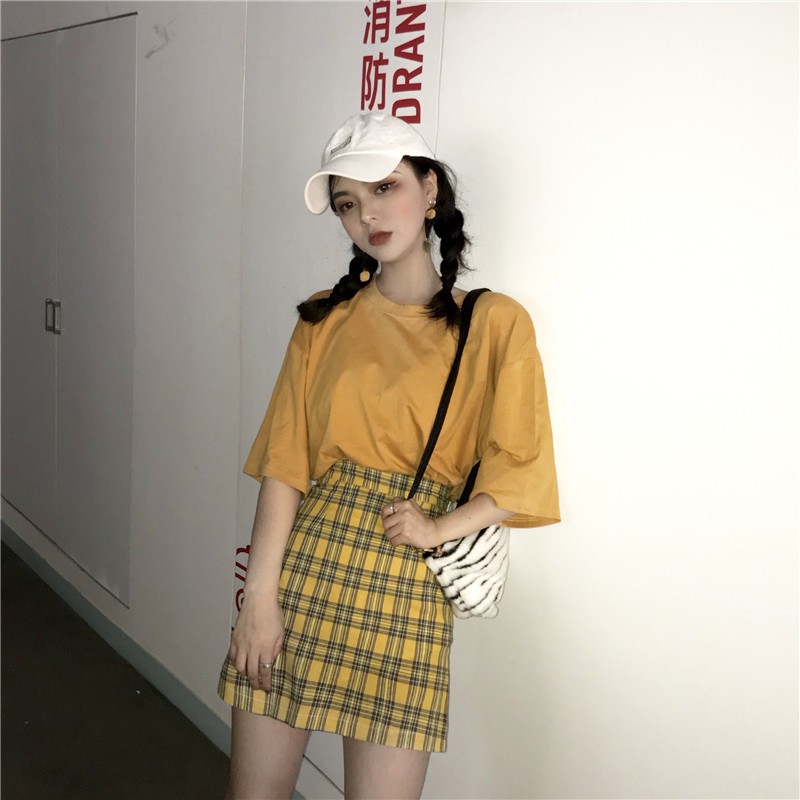 Áo thun trơn ulzzang tay lỡ vàng nghệ