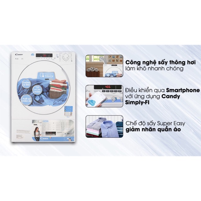 may sấy Candy 9kg CS-V9DF-S ( hàng mẫu trưng bày , bảo hành chính hãng 2 năm)