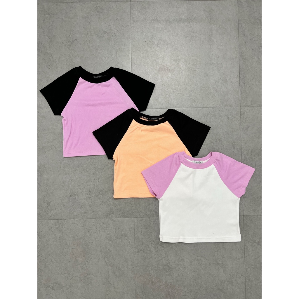 Áo croptop HHVINTAGE kiểu raglan, cổ tròn