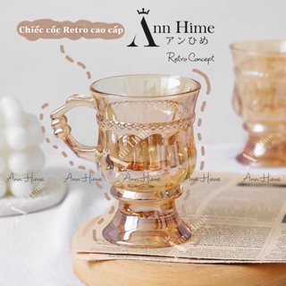 Ly thủy tinh cốc thủy tinh có quai retro châu âu màu hổ phách kiểu amber cổ điển