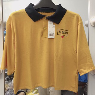 Áo polo croptop thêu tim -