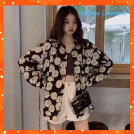 ÁO SƠ MI LOANG HOA CÚC DÀI TAY FORM RỘNG HOT - ÁO POLO CỔ BẺ HOA LÁ NỀN ĐEN ULZZANG VINTAGE ◦