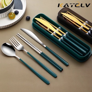 KATELV Bộ dụng cụ ăn uống bằng thép không gỉ 304 có hộp đựng chất lượng cao