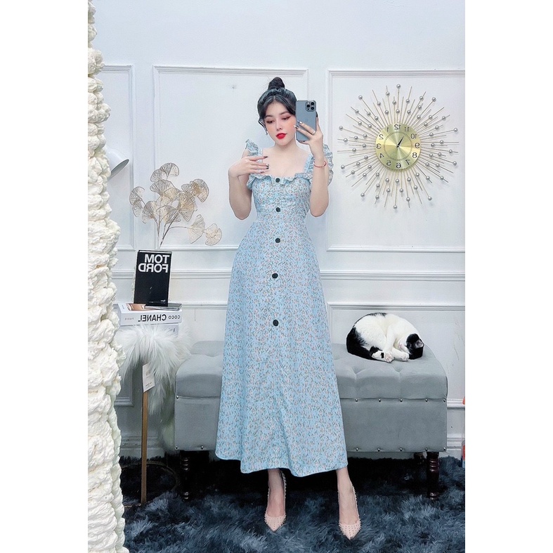 Đầm maxi cánh tiên hoa nhí phối nút bèo ngực hình thật siêu xinh