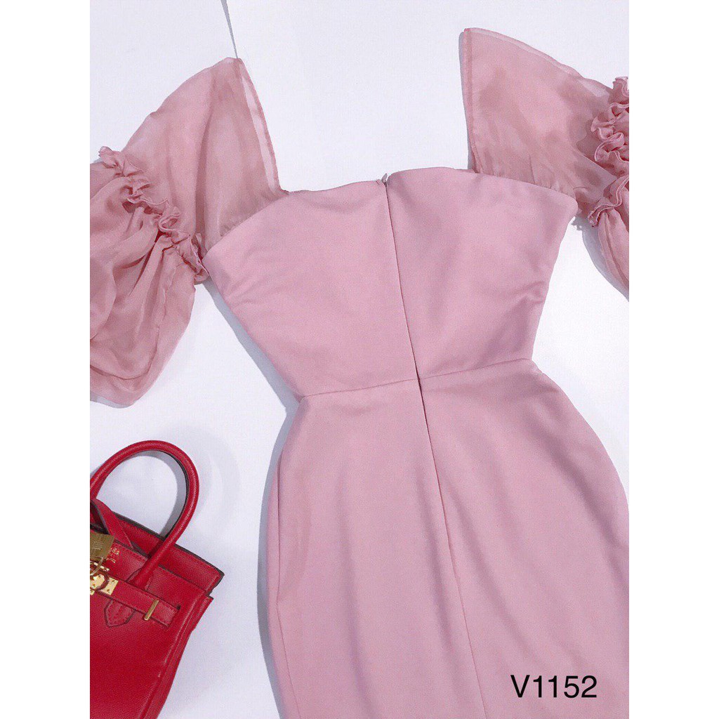 [ xả kho ] MiD Váy body hồng tay bồng V1152 kèm ảnh thật