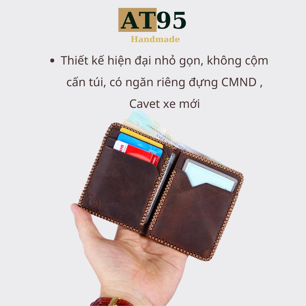 Ví đứng Titan may viền X da bò thật hàng thủ công thương hiệu AT95 HANDMADE
