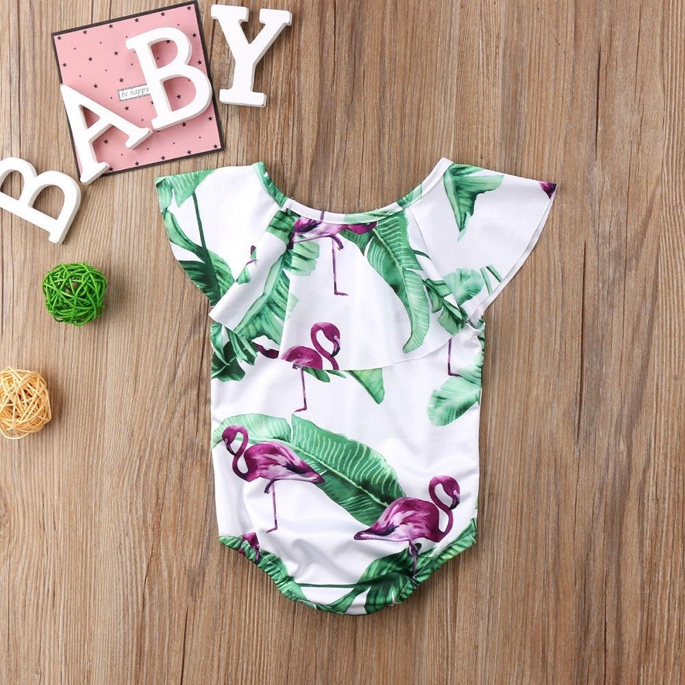 Bộ Bikini Hai Mảnh Họa Tiết Hoa Và Chim Hồng Hạc Cho Bé Gái