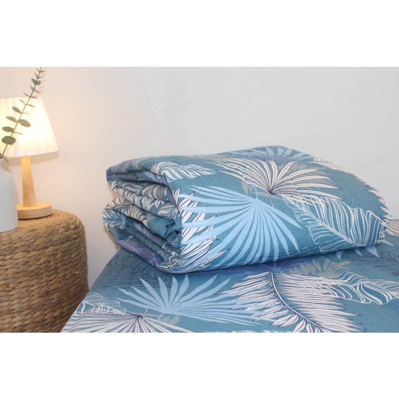 Drap cotton 100% , ga trải giường cao cấp chuẩn LOGO CTY mẫu Lá cọ xanh