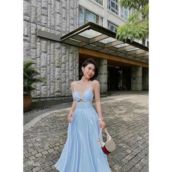 Maxi đũi trắng/vàng/xanh 2 dây khoét ngực, đầm váy dài sexy quyến rũ gợi cảm thời trang hotgirl dạo phố đi biển du lịch