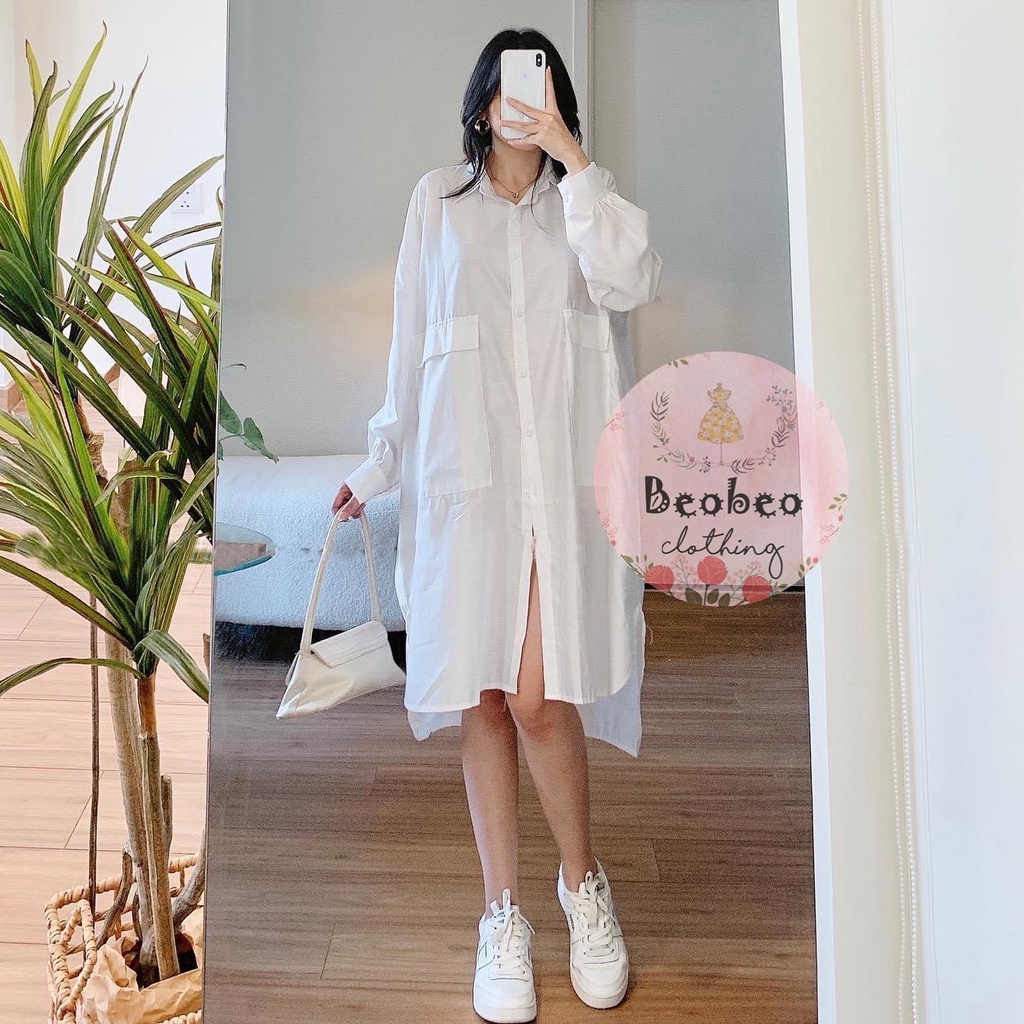 Đầm sơ mi oversize tay dài 2 màu ulzzang