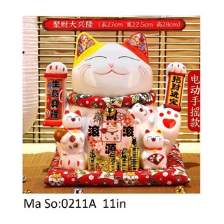 Mèo Thần Tài Sứ , Mèo May Mắn Maneki Neko cao 25cm. Vẩy Tay Gọi Khách BÁT PHƯƠNG KHAI TÀI