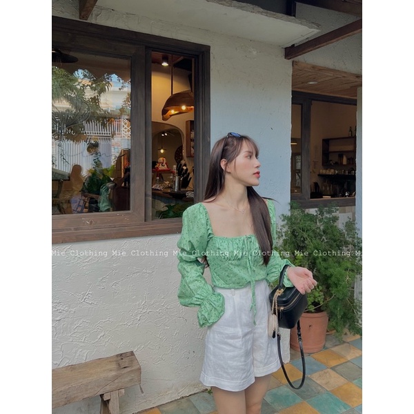 MIE MIN Quần Short ống rộng linen trắng
