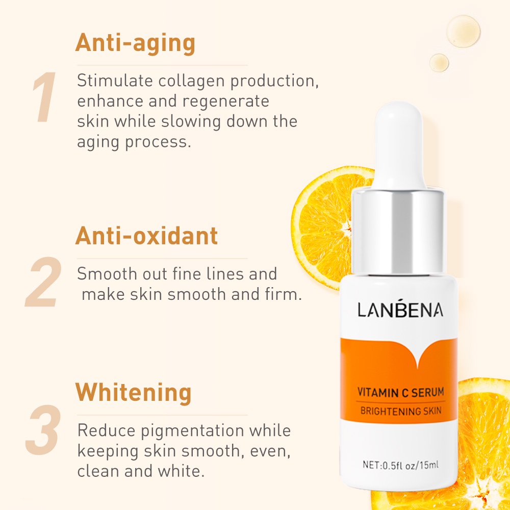 Set serum làm trắng da 15ml + 60 miếng mặt nạ mắt Lanbena chiết xuất Vitamin C dưỡng da hiệu quả chuyên dụng