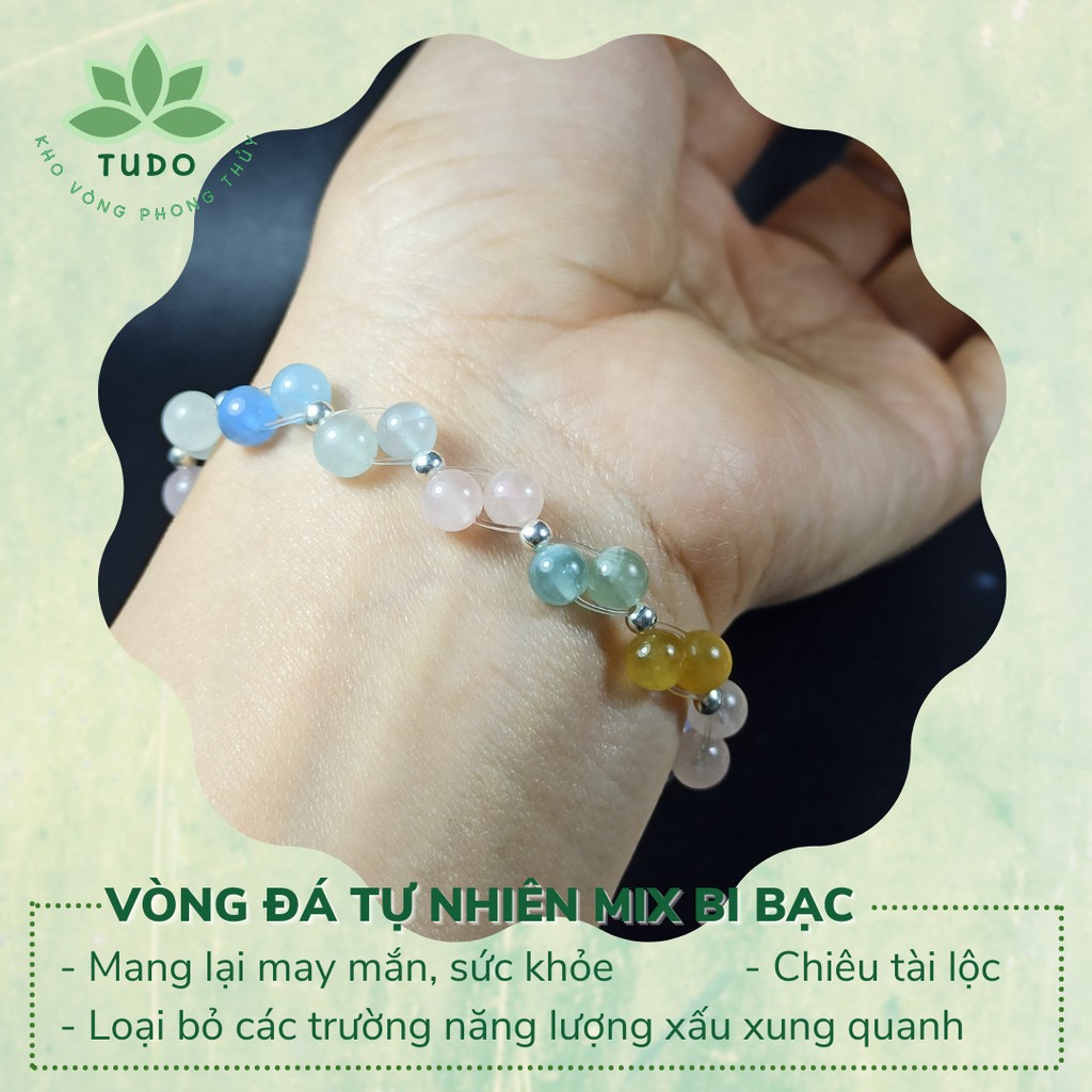 Vòng tay đá TUDO mix bi bạc vòng phong thủy nữ garnet, beryl, thạch tím 6li VM5-071