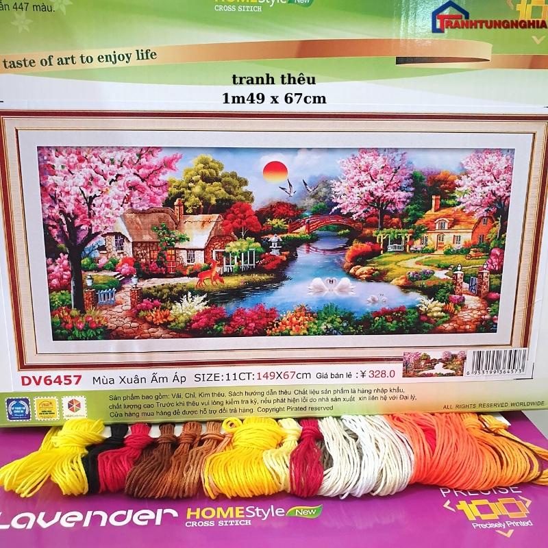 Tranh đính đá, tranh thêu chữ thập phong cảnh tổ ấm hạnh phúc