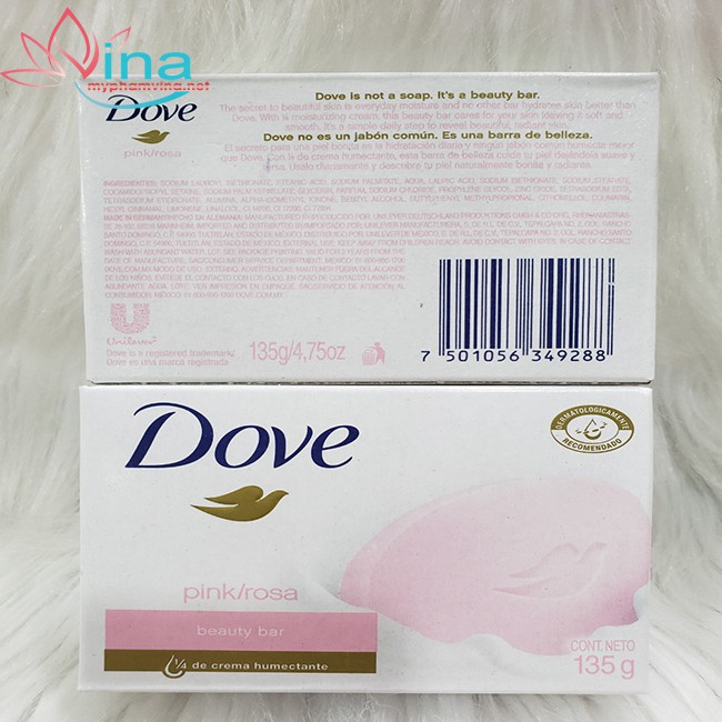 XÀ BÔNG CỤC DƯỠNG TRẮNG HỒNG DA DOVE PINK / ROSA BEAUTY BAR 135GR